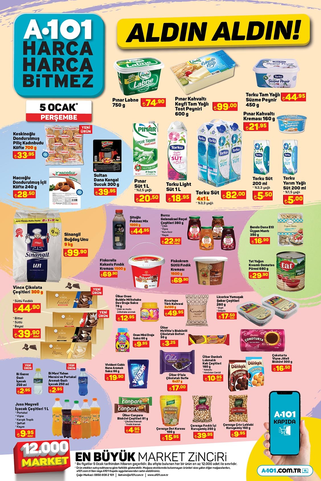 A101 de 4 kg bulaşık deterjanı 39 TL, 5 kg yumuşatıcı 49 TL! A101 online kataloğu 5 Ocak 2023 fiyat listesi