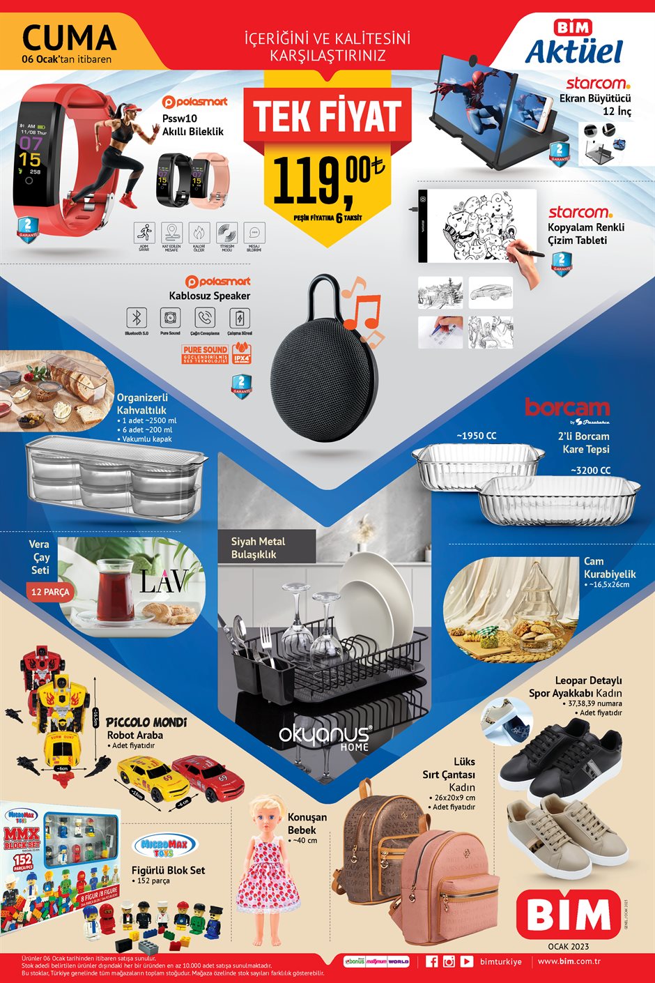 BİM de 4 fiyat yüzlerce ürün! Kampanya başlıyor! Temizlik seti 79 TL, Borcam kase 19 TL! 6 Ocak 2023 fiyat listesi...