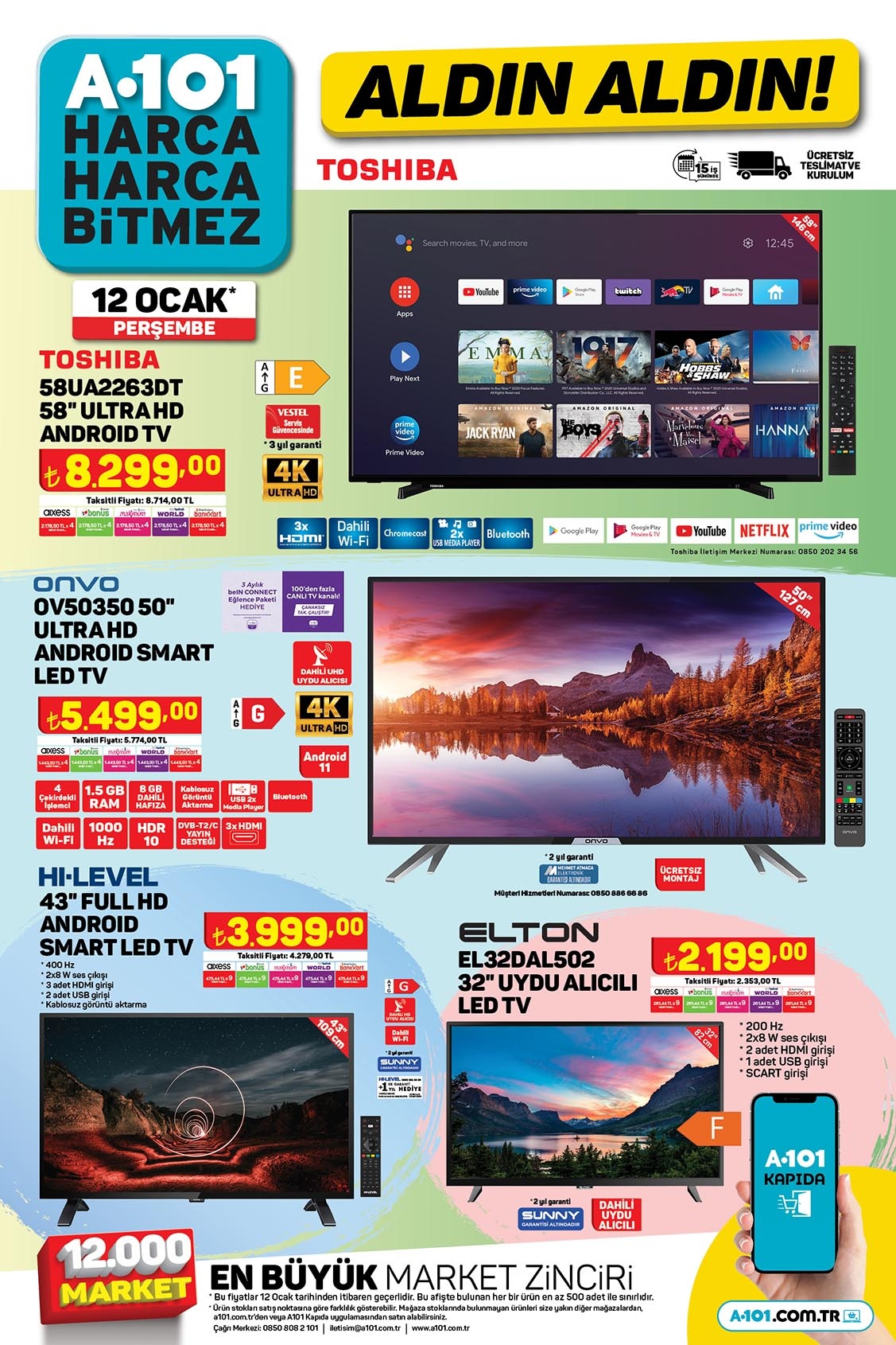 A101’de Toshiba 58 inç Android TV’ler 8.299 TL! 12 Ocak 2023 Fiyat Listesi