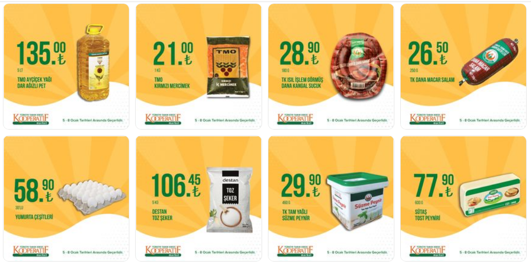Tarım Kredi de çılgın kampanya! 5 kg ayçiçek yağı 135 TL, toz şeker 106 TL, yumurta 58 TL! 9 Ocak 2023 fiyat listesi