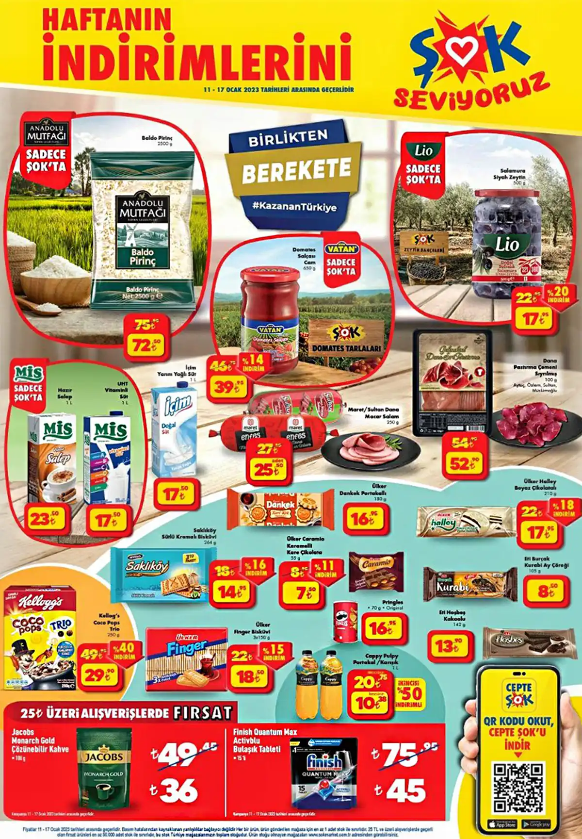 ŞOK Market te salça 39 TL, Finish bulaşık tableti 45 TL, çamaşır suyu 18 TL! ŞOK kataloğu 11 Ocak 2023 fiyat listesi