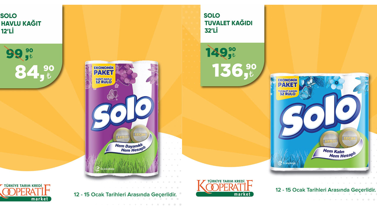 Tarım Kredi de 32 li Solo tuvalet kağıdı 136 TL, 12 li kağıt havlu 84 TL!Tarım Kredi kataloğu 12 Ocak 2023 fiyat listesi