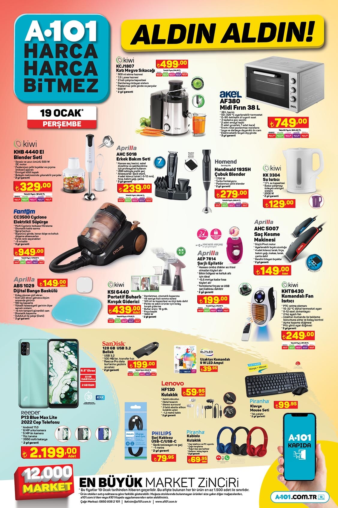 A101 de teknoloji rüzgarı esecek! Reeder cep telefonu 2.199 TL, Toshıba TV 3.599 TL! 19 Ocak 2023 fiyat listesi