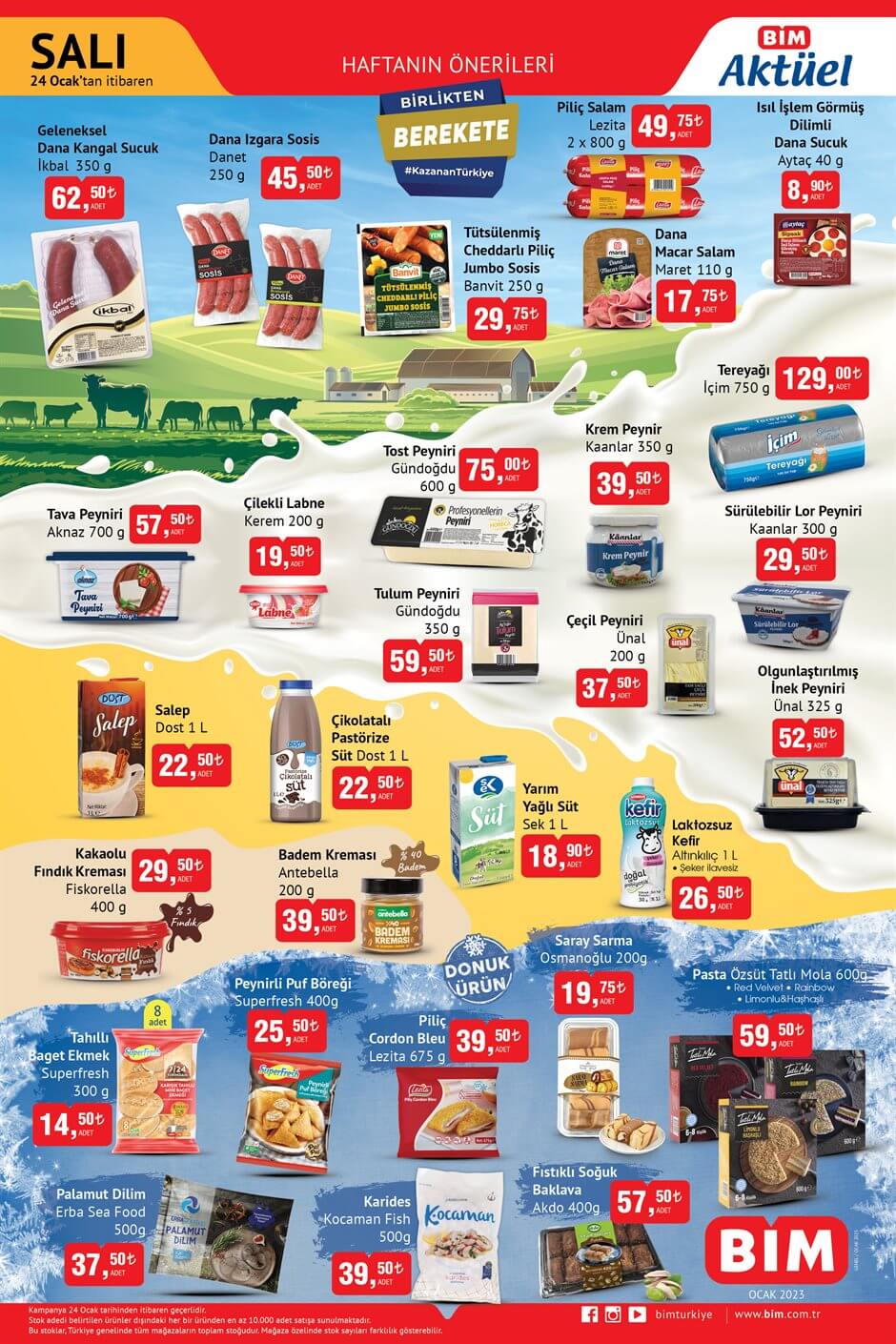 Mutfak alışverişi yapacaklar müjde! BİM de tost peyniri 75 TL, dana sucuk 62 TL ye düştü! BİM 24 Ocak 2023 fiyat listesi