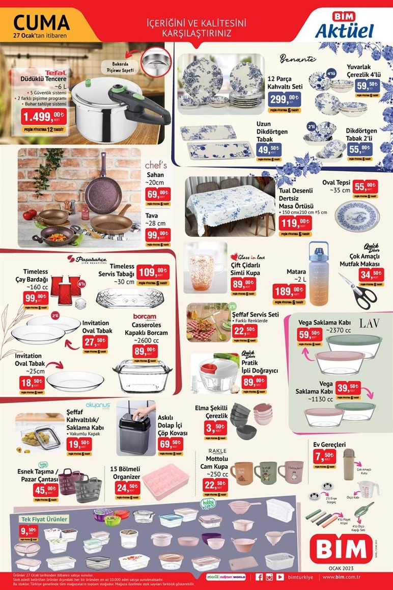 BİM’de düdüklü tencere 1500 TL, 12 parça kahvaltı seti 300 TL, masa örtüsü 120 TL! Sakın kaçırmayın! 27 Ocak 2023...