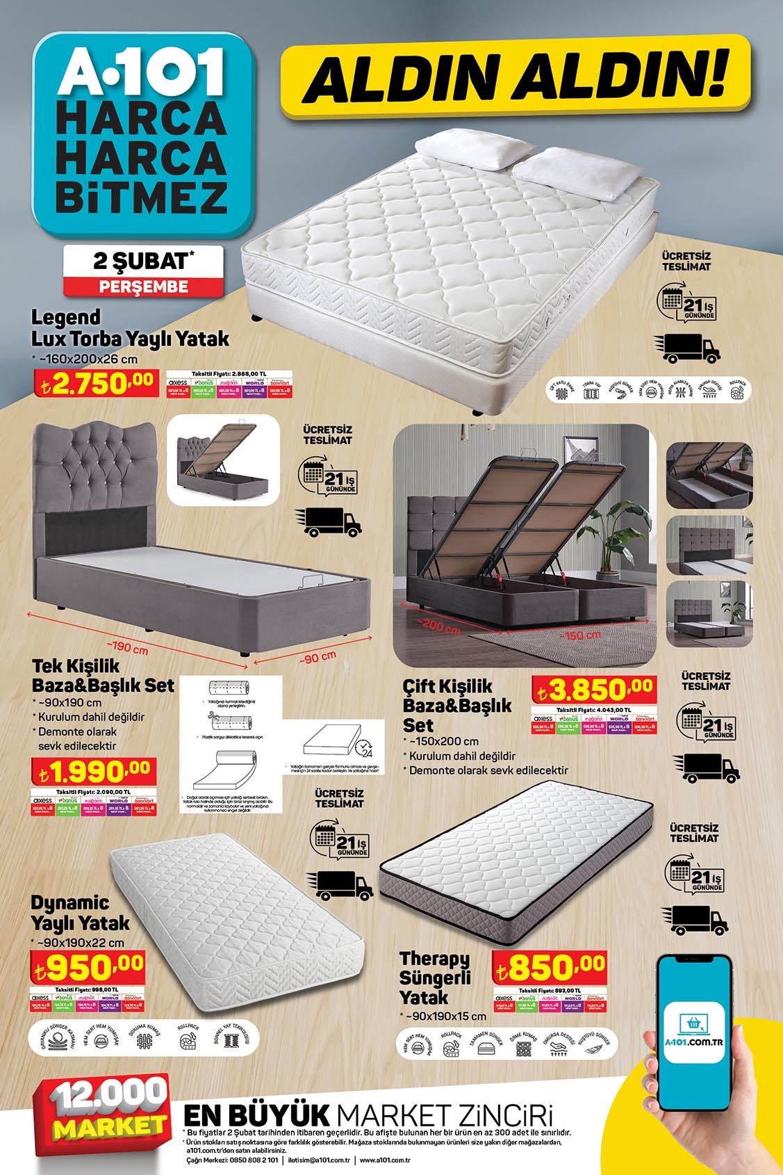 A101 2 Şubat katalog bombasını patlattı! Çeyiz düzecekler havalara uçacak! Çift kişilik baza 3.850 TL! 2 Şubat 2023...