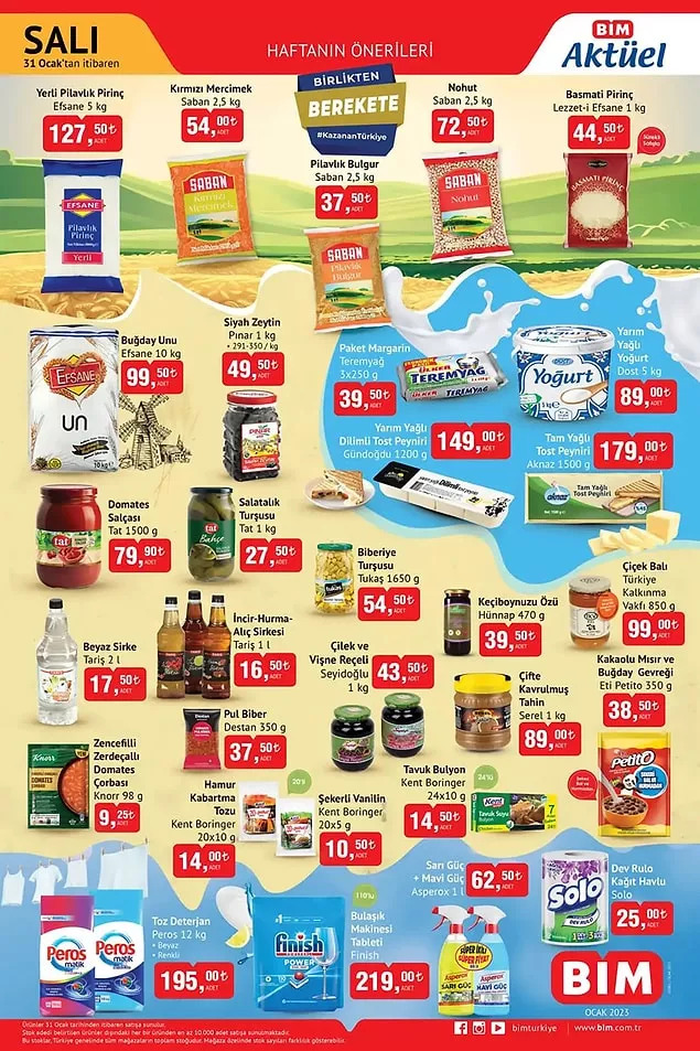 BİM’de 5 kg pirinç 127 TL, 2,5 kg mercimek 54 TL, 2,5 kg bulgur 37 TL! İşte 31 Ocak- 3 Şubat 2023 fiyat listesi