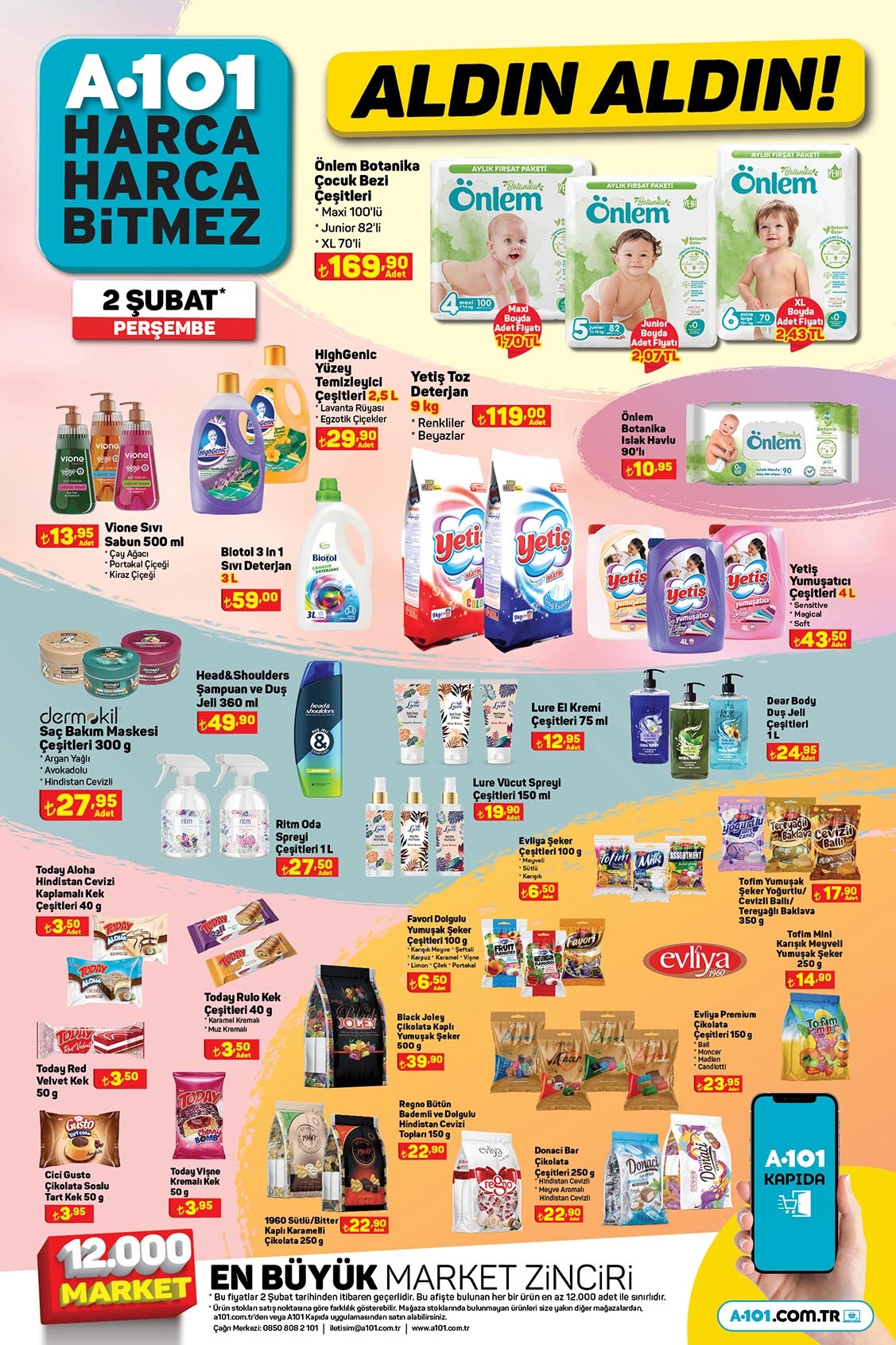 9 kg toz deterjan 119 TL, 1 litre zeytinyağı 99 TL! A101 online aktüel ürünler kataloğu 2 Şubat 2023 fiyat listesi