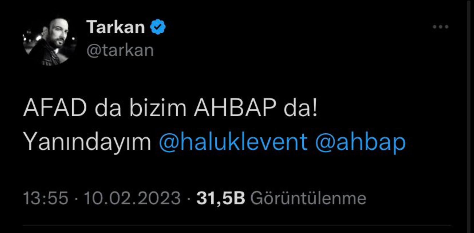 Tarkan dan depremzedelere 1 milyon TL lik yardım!