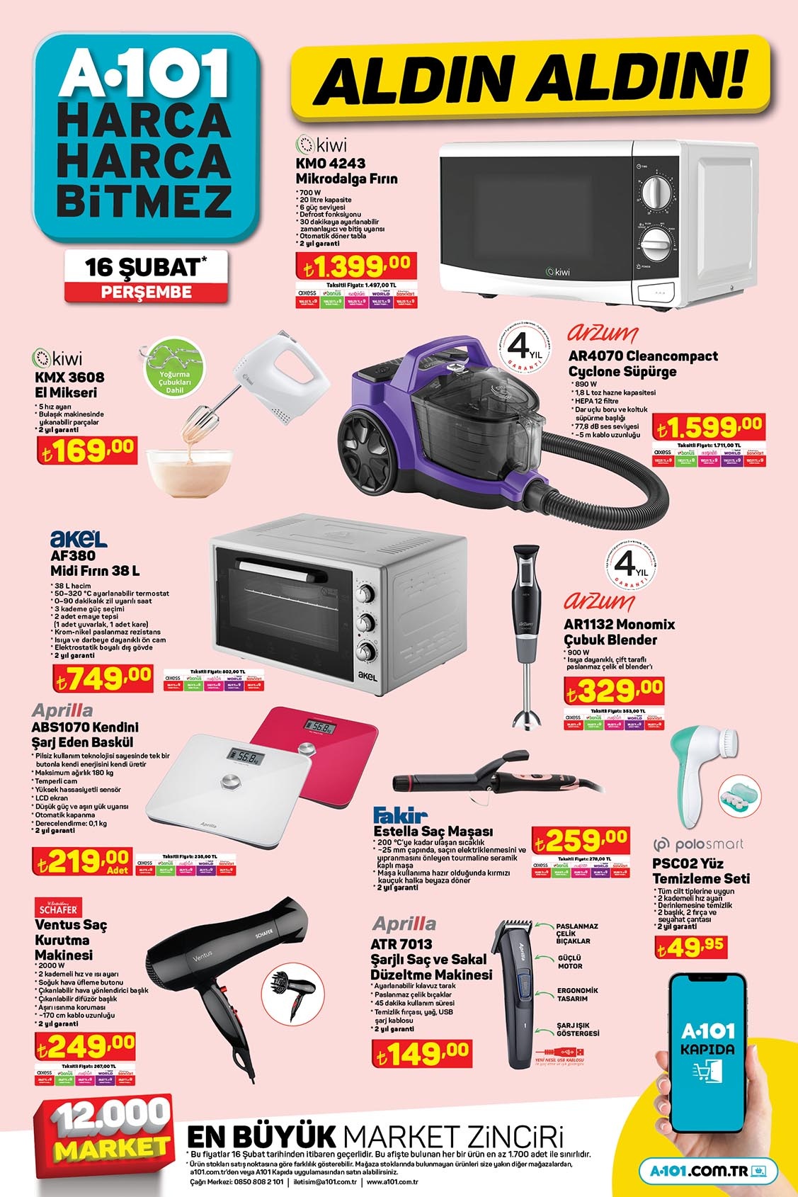 A101 16 Şubat kataloğunu yayınladı! Volta Elektrikli Bisiklet, akıllı telefon, SmartTV...16 Şubat 2023 fiyat listesi...