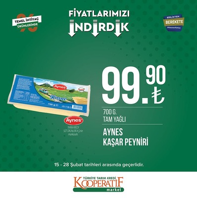 Tarım Kredi’de tam yağlı beyaz peynir 79,90, tam yağlı kaşar peyniri 99,90 TL! 16 Şubat 2023 Fiyat Listesi