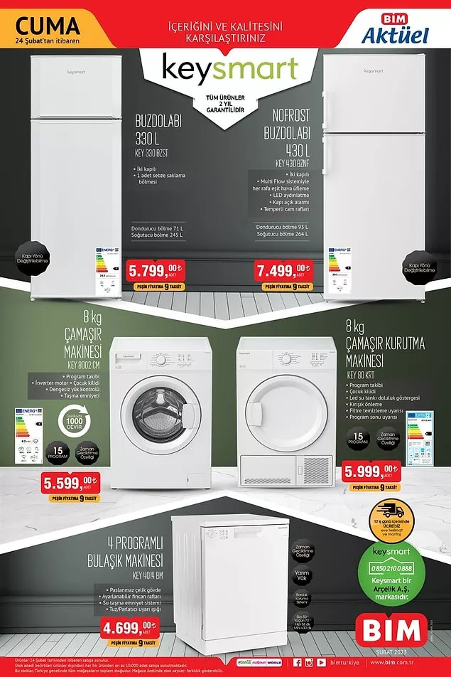 BİM’de buzdolabı 7.500 TL, çamaşır makinesi 5.600 TL, bulaşık makinesi 4.700 TL! 24 Şubat fiyat listesi