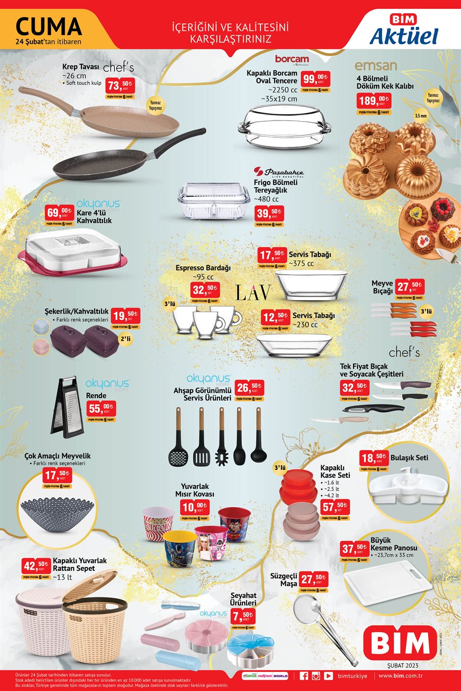 BİM de Fakir 4 lü çeyiz paketi 2.799 TL! Yeni ay kataloğu belli oldu! BİM online kataloğu 24 Şubat 2023 fiyat listesi