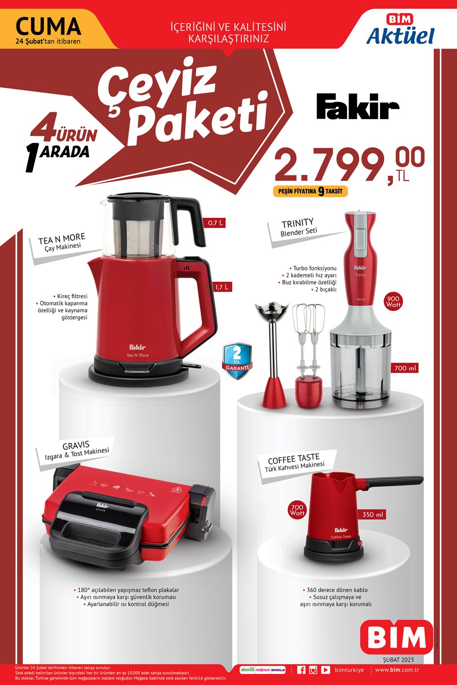 BİM de Fakir 4 lü çeyiz paketi 2.799 TL! Yeni ay kataloğu belli oldu! BİM online kataloğu 24 Şubat 2023 fiyat listesi