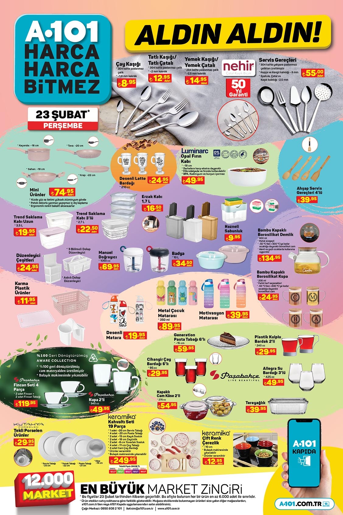 Çeyiz düzecekler müjde! A101 de 19 parça kahvaltı seti 249 TL, çay bardağı 6 lı 29 TL! A101 kataloğu 23 Şubat 2023