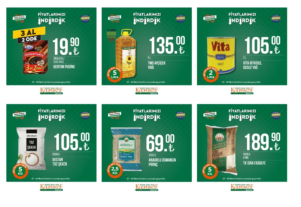 Tarım Kredi Marketleri nin Mart ayı indirimleri belli oldu! Ayçiçek yağı, şeker, çay, pirinç.. 1 Mart 2023 fiyat listesi