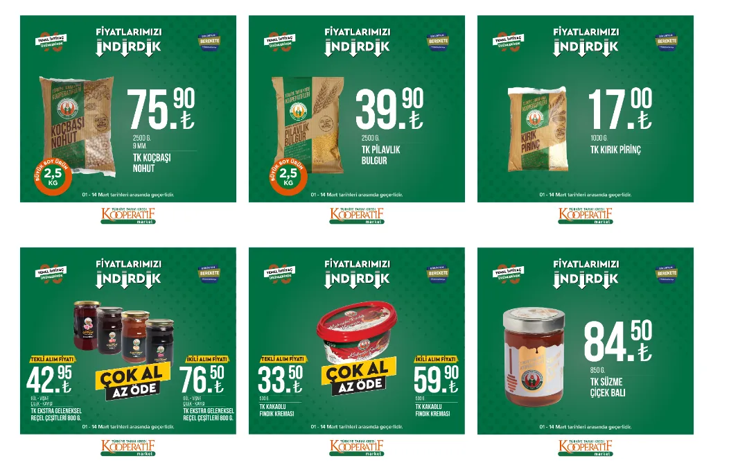 Tarım Kredi Marketleri nin Mart ayı indirimleri belli oldu! Ayçiçek yağı, şeker, çay, pirinç.. 1 Mart 2023 fiyat listesi