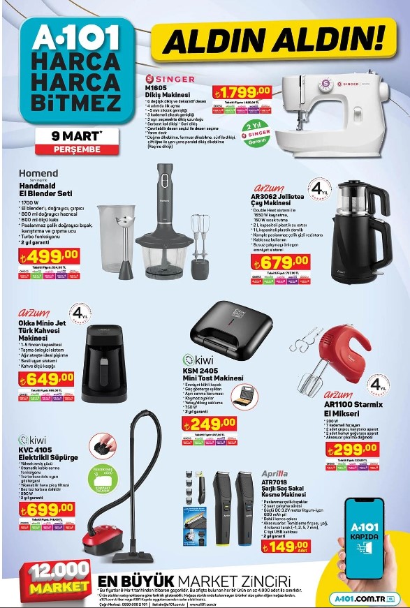 A101 den devrim gibi fiyatlar! Hemen bu listeye bakın! Pirinç 30,90 TL, El Mikseri 299,00 TL! 07 Mart 2023 fiyat listesi