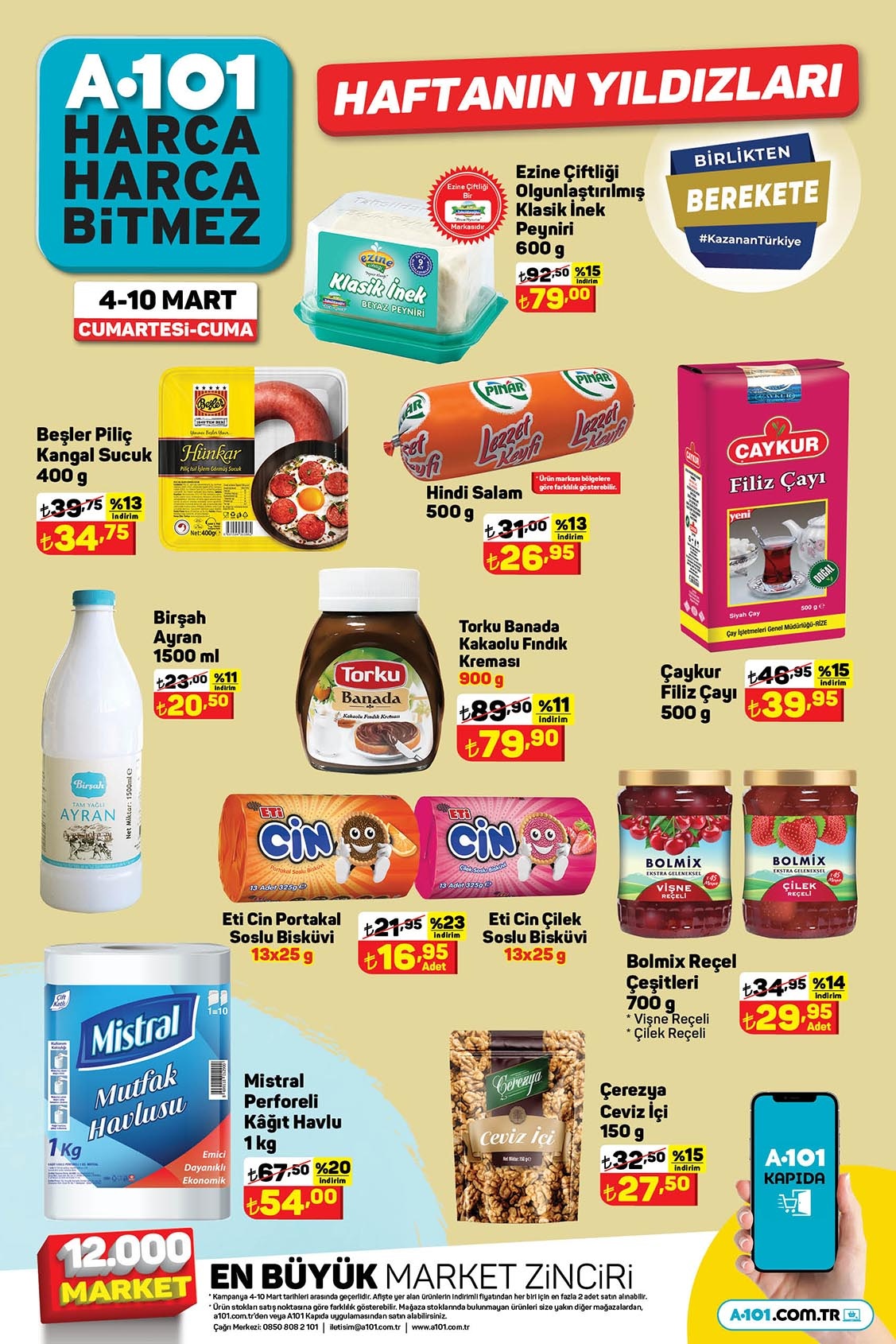 A101 de Birlikten Berekete indirim şenliği! Çaykur çay 39 TL, sucuk 34 TL! A101 kataloğu 8 Mart 2023 fiyat listesi