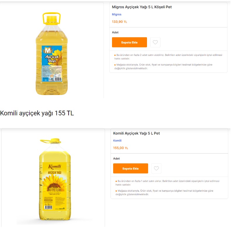 Migros ta bomba indirim! Komili ayçiçek yağı 155 TL, Abalı ayçiçek yağı 162.90 TL! 08 Mart 2023 fiyat listesi