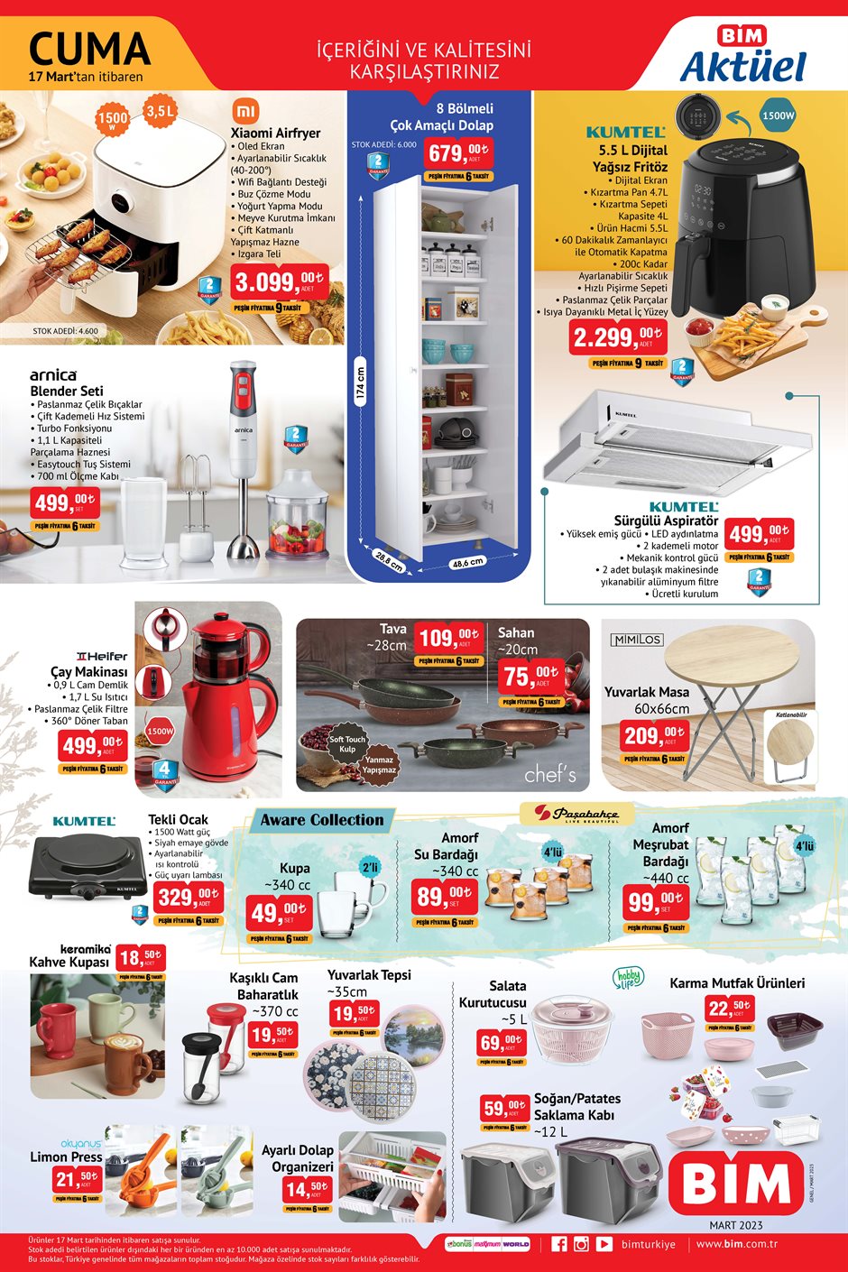 Evinizin ihtiyacı olan her şey çılgın indirimlerle BİM’de! Blender seti 500 TL’ye, tava 109 TL’ye düştü! 17 Mart 2023...