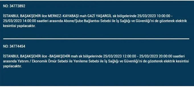 İstanbullular dikkat! ilçe ilçe elektrik kesintisi yaşanacak! İşte 25 Mart 2023 elektrik kesintisi yaşayacak ilçeler!