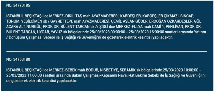 İstanbullular dikkat! ilçe ilçe elektrik kesintisi yaşanacak! İşte 25 Mart 2023 elektrik kesintisi yaşayacak ilçeler!