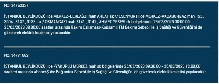 İstanbullular dikkat! ilçe ilçe elektrik kesintisi yaşanacak! İşte 25 Mart 2023 elektrik kesintisi yaşayacak ilçeler!