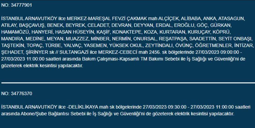 İstanbul’da elektrikler gidecek! İşte 27 Mart 2023 İstanbul’da elektrik kesintisi yaşayacak ilçeler! 