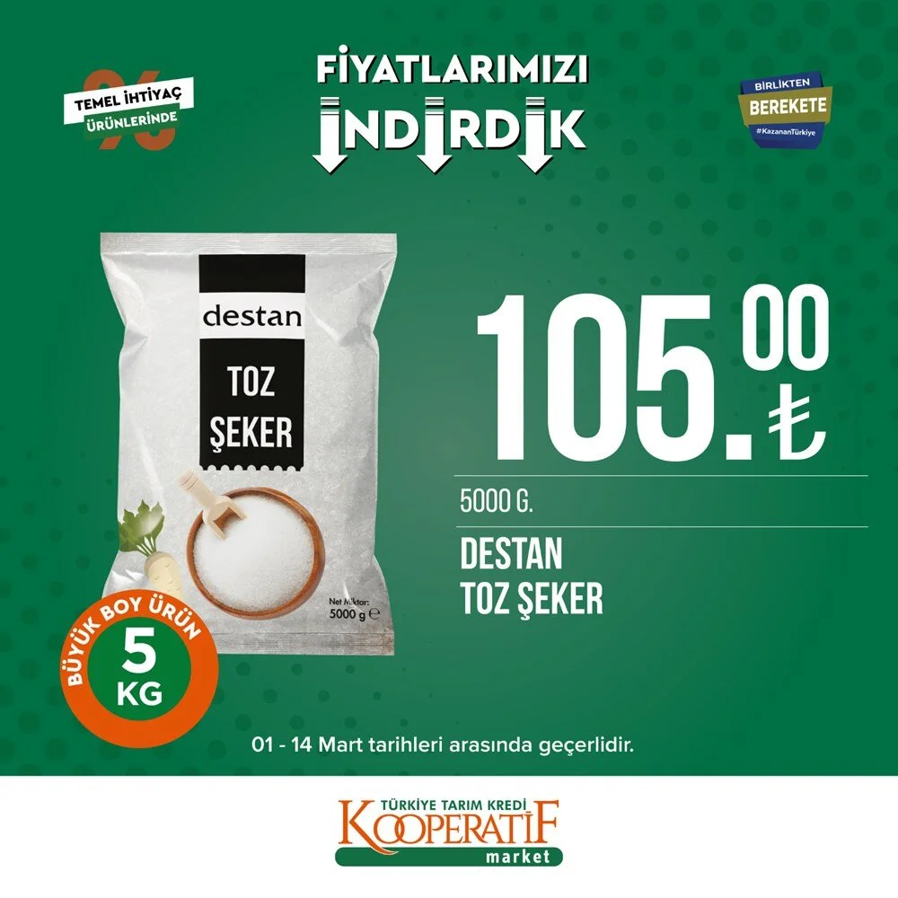 Tarım Kredi Kooperatifi nden Mart bitmeden son kampanya! Ayçiçek yağı 135,toz şeker 105 TL! Yarın son gün.. yetişen alır