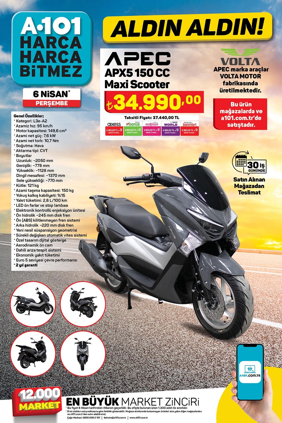 A101’de bu hafta maxi scooter, L koltuk ve beyaz eşya ürünleri indirimli fiyatlarıyla satışta!