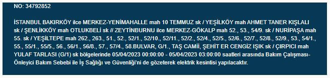İstanbullular dikkat! Yarın bu ilçelerde elektrik kesintisi olacak! 5 Nisan 2023 elektrik kesintisi olacak ilçeler!