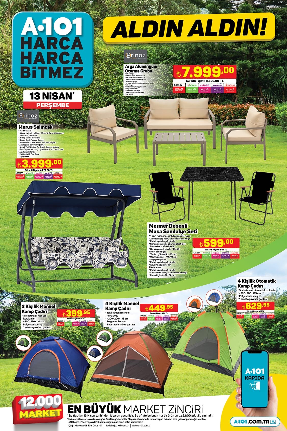 A101’e yaz geldi! Bahçe sehpası 55 TL, kamp sandalyesi 50 TL, kamp çadırı 400 TL...