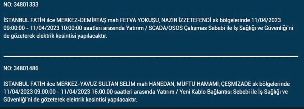 İstanbullular bakın! Yarın İstanbul elektrik kesintisi olacak mı? 11 Nisan 2023 elektrik kesintisi olacak ilçeler!