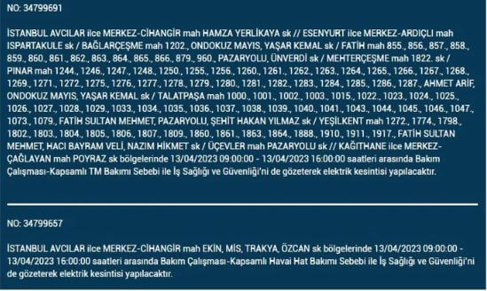 İstanbullular bakın! Yarın İstanbul elektrik kesintisi olacak mı? 13 Nisan 2023 elektrik kesintisi olacak ilçeler!