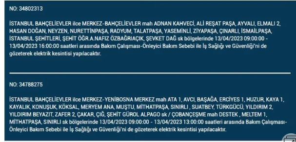 İstanbullular bakın! Yarın İstanbul elektrik kesintisi olacak mı? 13 Nisan 2023 elektrik kesintisi olacak ilçeler!