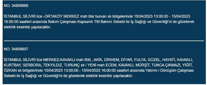 Yarın İstanbul elektrik kesintisi olacak mı? 15 Nisan 2023 elektrik kesintisi olacak ilçeler!