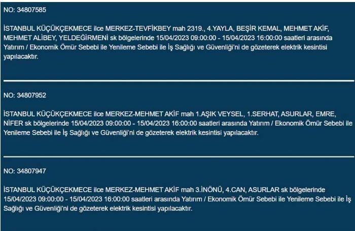 Yarın İstanbul elektrik kesintisi olacak mı? 15 Nisan 2023 elektrik kesintisi olacak ilçeler!