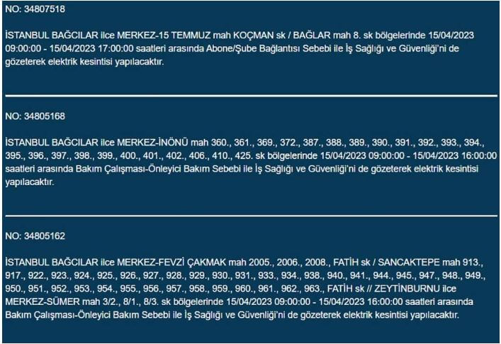 Yarın İstanbul elektrik kesintisi olacak mı? 15 Nisan 2023 elektrik kesintisi olacak ilçeler!
