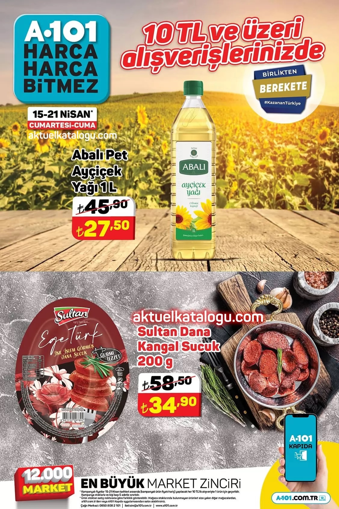 A101 de ayçiçek Yağı 1 Litre 27,50, Dana Kangal Sucuk 200 gr 34,90 TL ye düştü