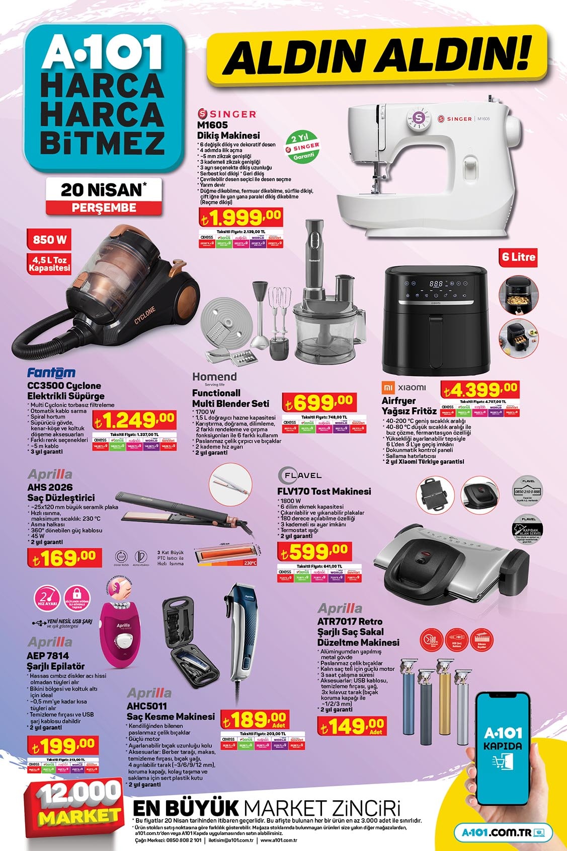 A101 de yüzlerce indirim bir güne sığıyor! Airfryer 4400 TL, dikiş makinesi 2000 TL, elektrikli süpürge 1250 TL...