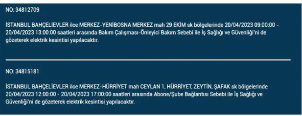 İstanbullular hemen bakın! Yarın elektrikleriniz gidecek! 20 Nisan 2023 elektrik kesintisi olacak ilçeler!