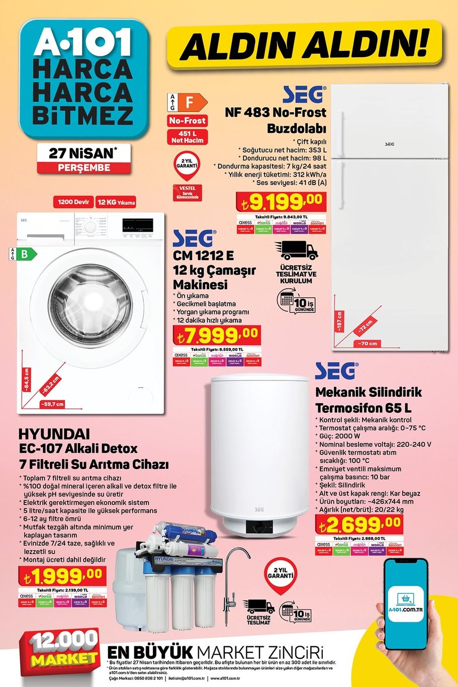 A101 de termosifon 2700 TL’ye, su arıtma cihazı 2 bin TL’ye, şarjlı gıda doğrayıcı 180 TL’ye düştü!
