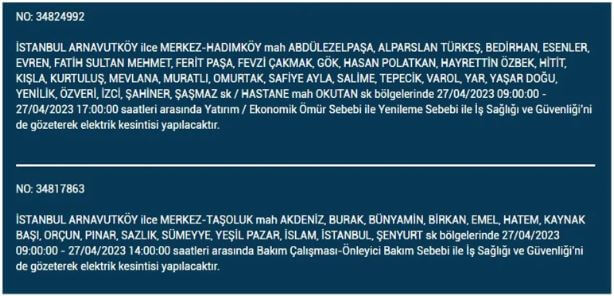 İstanbullular elektriksiz kalacak! Nerede elektrikler kesilecek? 27 Nisan 2023 elektrik kesintisi olacak ilçeler!