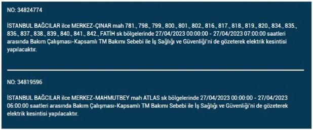 İstanbullular elektriksiz kalacak! Nerede elektrikler kesilecek? 27 Nisan 2023 elektrik kesintisi olacak ilçeler!
