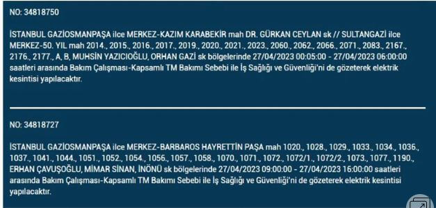 İstanbullular elektriksiz kalacak! Nerede elektrikler kesilecek? 27 Nisan 2023 elektrik kesintisi olacak ilçeler!