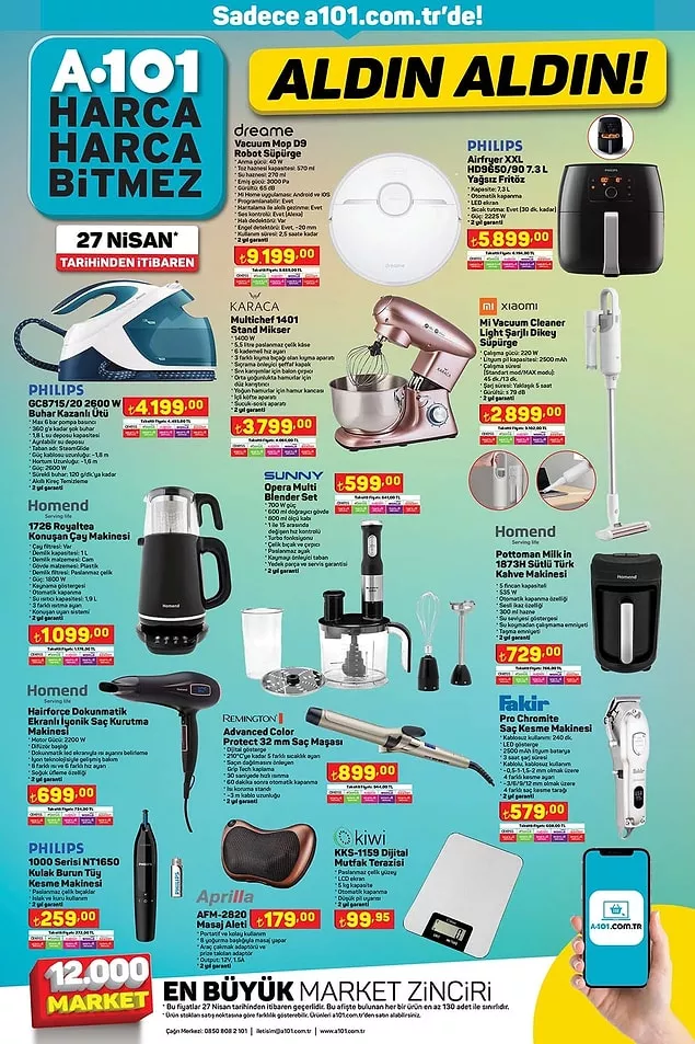 A101 den küçük ev aletlerine büyük indirim! Robot süpürge 9 bin 199 TL, Airfryer 5 bin 899 TL, çay makinesi bin 99 TL...