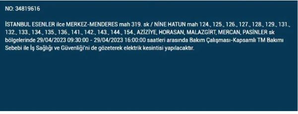 İstanbullular elektriksiz kalacak! Nerede elektrikler kesilecek? 29 Nisan 2023 elektrik kesintisi olacak ilçeler!