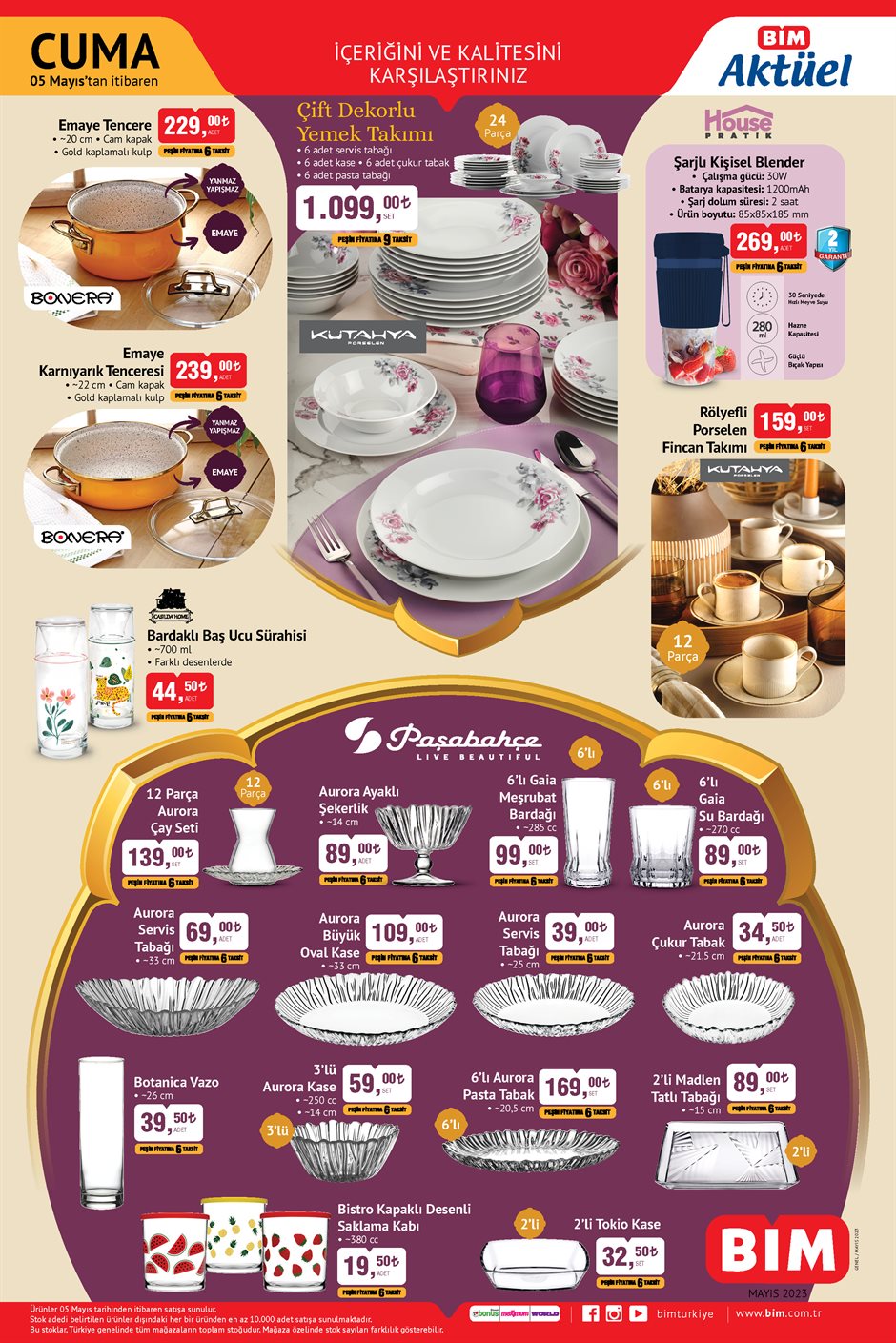 Ev kadınlarına müjde! BİM’de çift dekorlu yemek takımı 1100 TL’ye, tencere 229 TL’ye, şarjlı blender 269 TL’ye düştü!