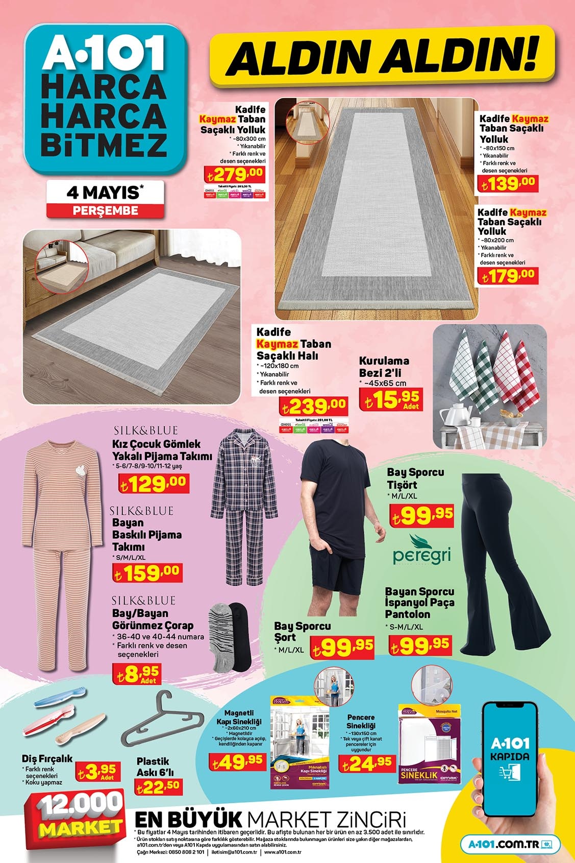 A101’de iğneden ipliğe indirim var! Yolluk 280 TL’ye, halı 240 TL’ye, pirinç 40 TL’ye düştü!